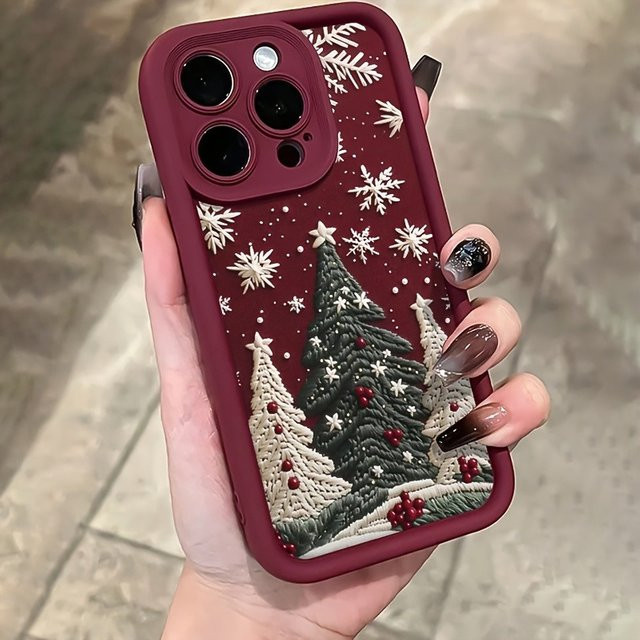 Schutzhülle aus TPU mit Weihnachtsbaum- und Schneeflockenmuster für iPhone 11 bis iPhone 17 Pro Max, Farbe: Rot - Bild 1
