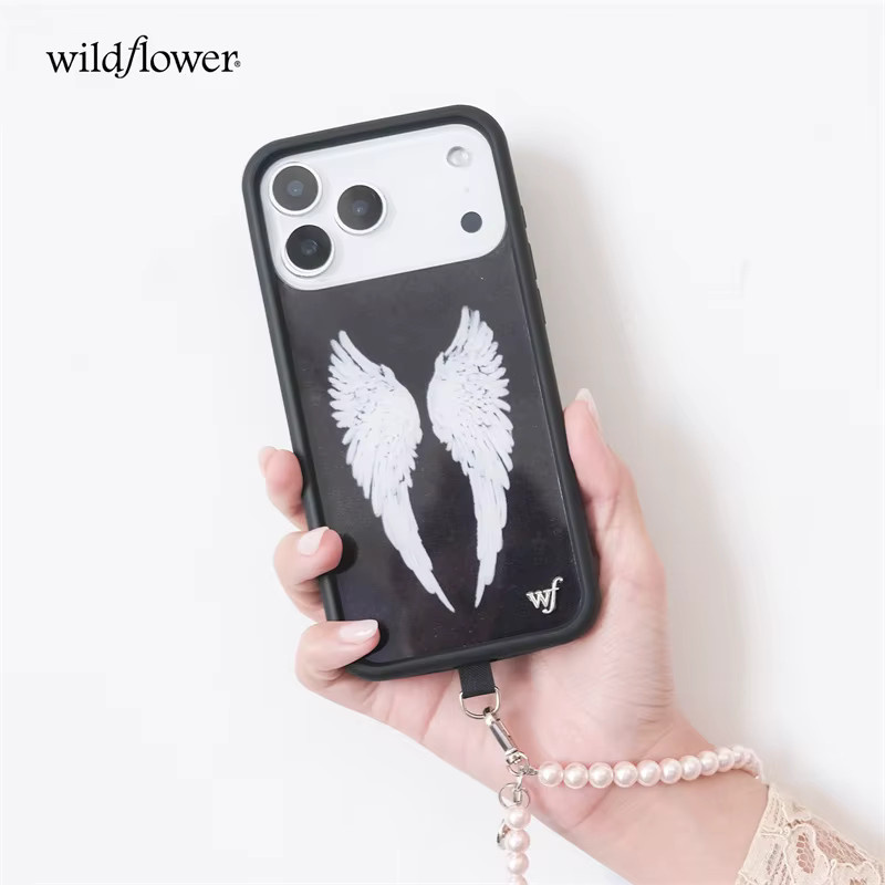 Wildflower Angel Baby Handyhülle Lucky Black Wings für iPhone 17 16 15 14 13 12 Pro Max Plus Stoßfeste Rückabdeckung Schwarz - Bild 2