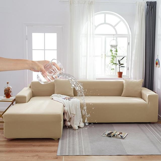 BRHUIXUE 2er-Pack elastische Sofabezüge für Ecksofas und L-förmige Sofas, wasserabweisend und rutschfest, einfarbig, Breite: 140-185 cm - Bild 1