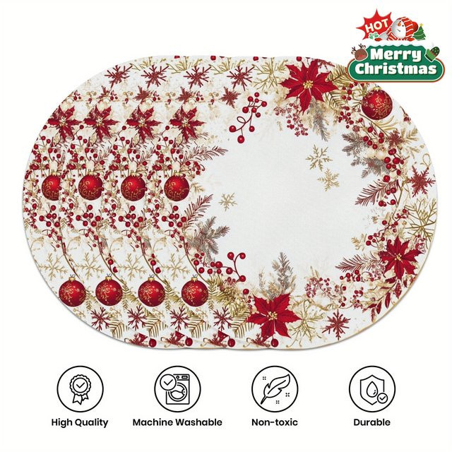 VIKAMA 4-teiliges Weihnachts-Tischset mit Weihnachtsstern für deine Feiertags-Tischdekoration - Bild 1