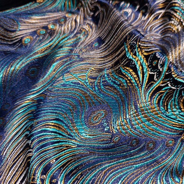 Garngefärbter Brokatstoff aus Viskose mit Pfauenfeder-Design in Multicolour für Qipao, Sari, Jacken oder Kissen - Bild 1