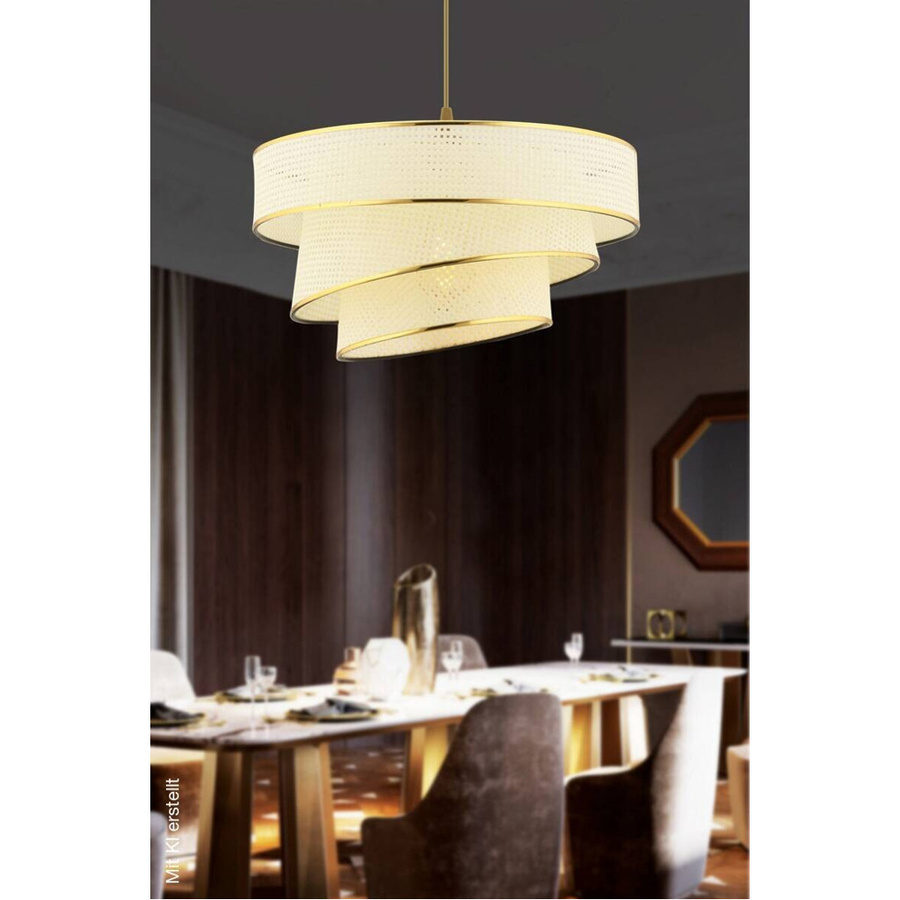 Opviq Pendelleuchte Couper in Gold und Weiß aus Metall und Baumwolle mit E27 Fassung, B/T/H: 40 x 40 x 72 cm - Bild 3
