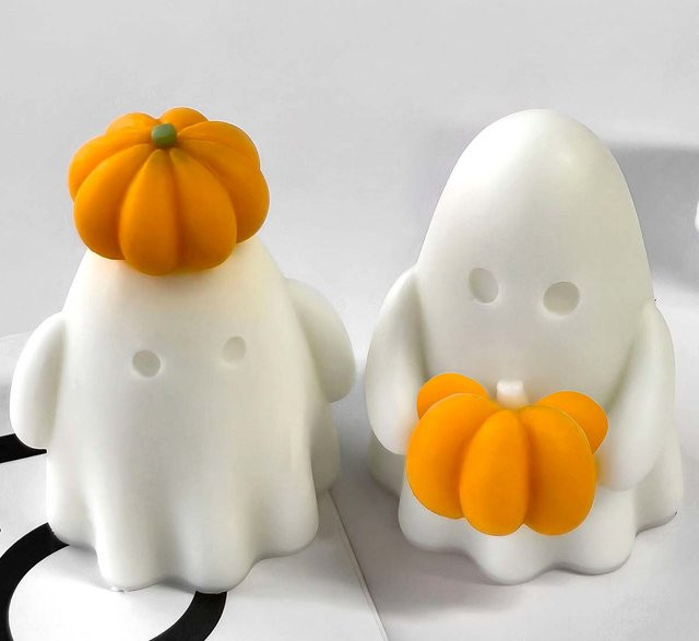 UDOCOOL 3D Halloween Kürbis Silikonform in Weiß für DIY Geist Aroma Kerzen Harz Gips und Seife Handwerk Zubehör - Bild 1