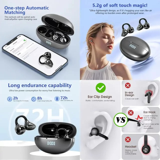 UYUXIO OWS Kabellose Clip-On Ohrhörer mit Bluetooth 5.4 in Schwarz - Bild 1
