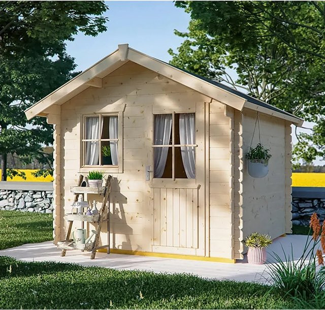 Skan Holz Gartenhaus Porto in Natur mit den Außenmaßen B: 300 cm x H: 256 cm x T: 280 cm - Bild 1