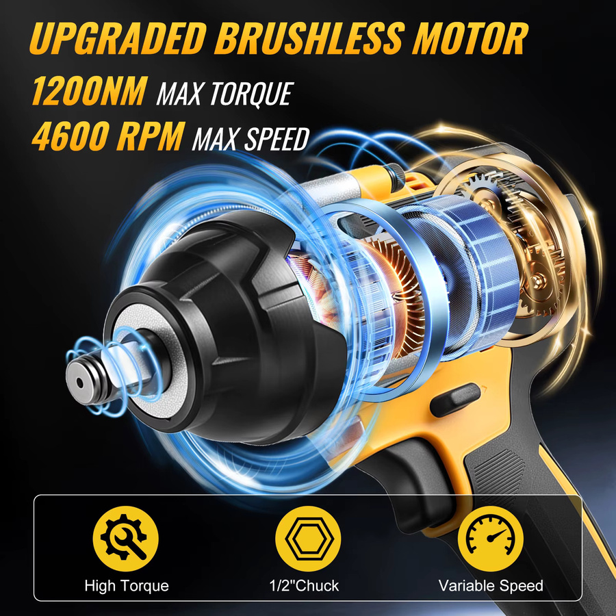 Conentool 3in1 Bürstenloser Akku-Schlagschrauber mit 1200 N.m Drehmoment und 4600 U/min, kompatibel mit Makita LXT 21 V, inklusive 4,0 Ah Akku - Bild 2