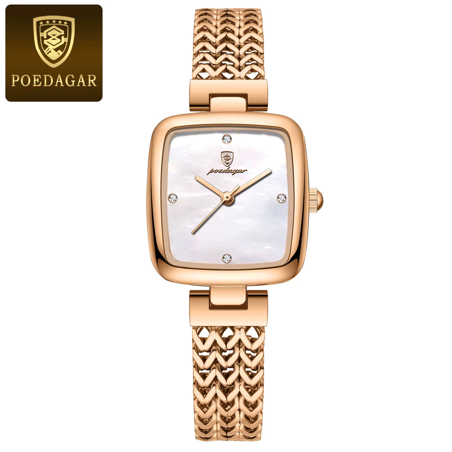 POEDAGAR Armbanduhr, Edelstahl, Quarz, eckig, Silber, Damen - Bild 5