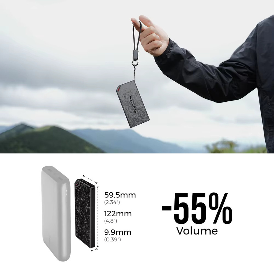 FLEXTAIL ZERO POWER Powerbank mit 10000 mAh und Dual-USB-C-Anschluss in Schwarz mit Kohlefasergehäuse - Bild 2