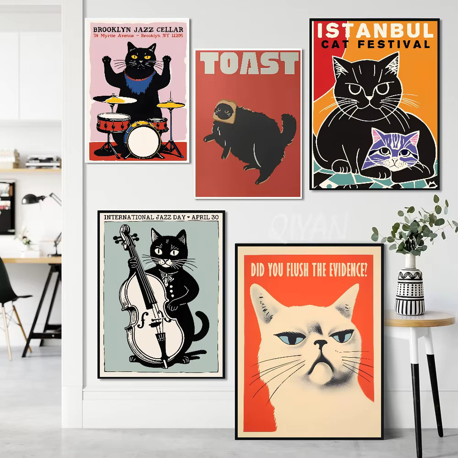 Modernes Pop Black Cat Wandkunst Poster von SHENCHEN, Mehrfarbig, Papierdruck für Wohnzimmer und Schlafzimmer - Bild 3