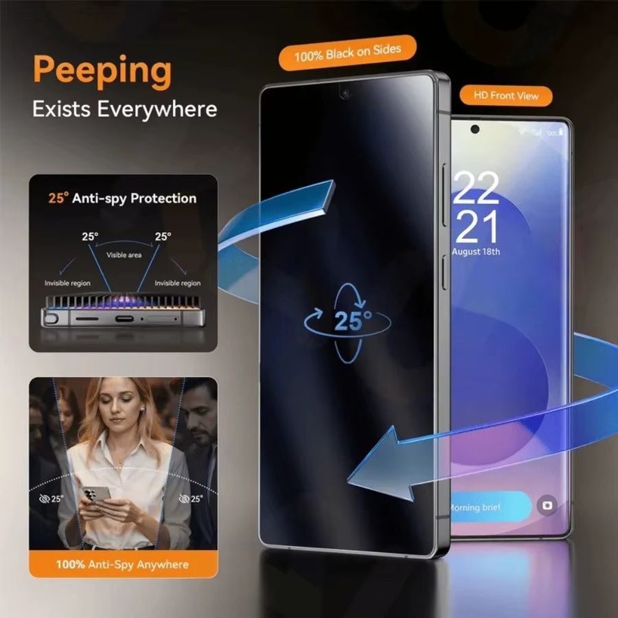 5 Stück Blickschutz-Vollbildschirmschutz aus gehärtetem Glas mit 9H Härtegrad für Samsung Galaxy S25, transparent - Bild 3