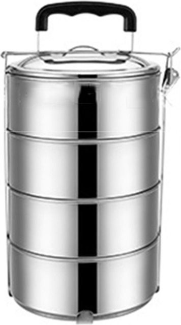 Zhongrong Stapelbarer isolierter Lebensmittelbehälter aus Edelstahl in Silber, 4-lagig, auslaufsicher und mit Besteck - Bild 1