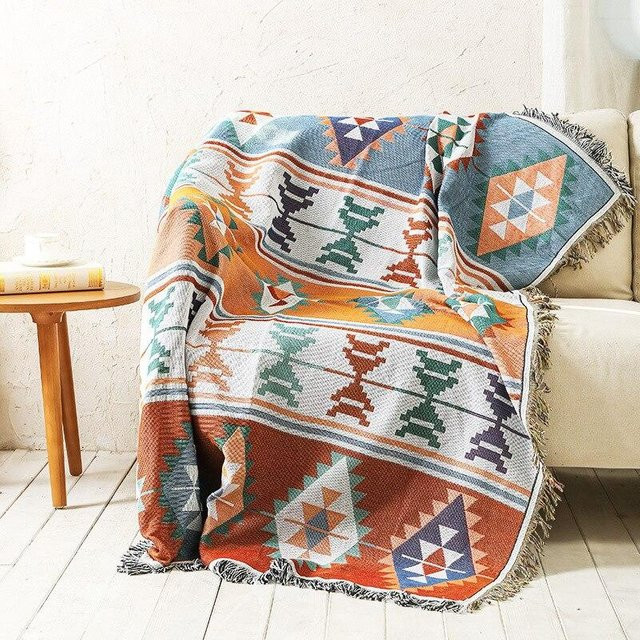 Bohemian gewebte Decke mit Quasten in Multicolour, doppelseitiger Überwurf für Schlafsofa und Picknick, B/B: 130 x 180 cm - Bild 1