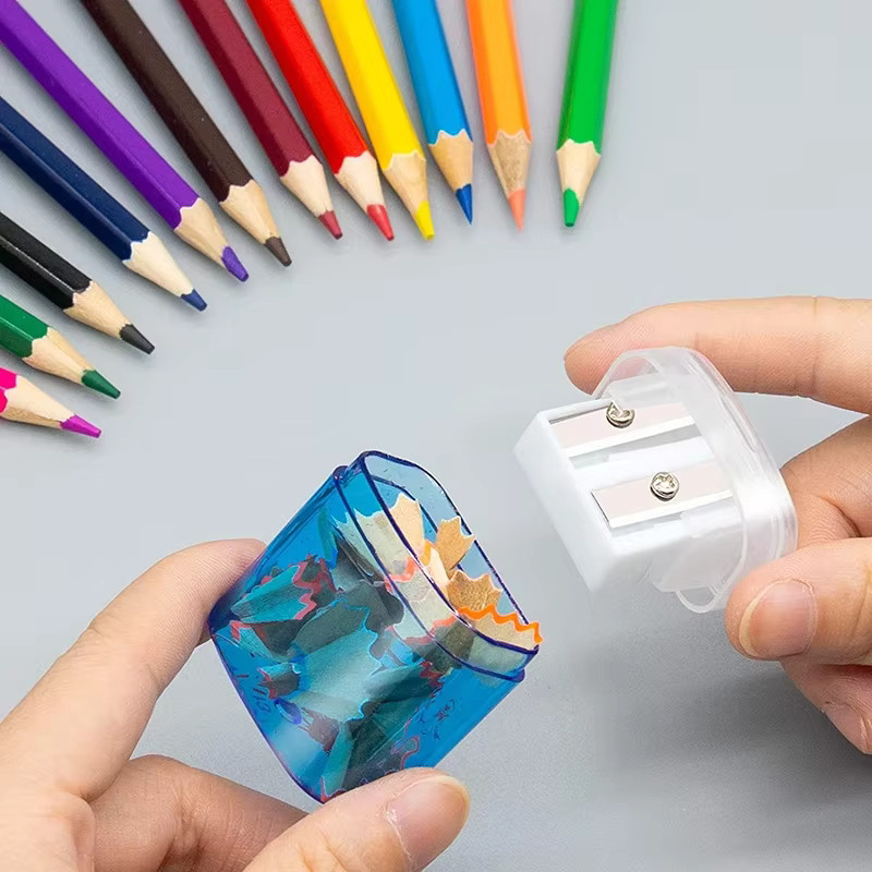 12er Set Manuelle Bleistiftspitzer mit Dual-Loch und Deckel in Mehrfarben für Kinder und Schule - Bild 1