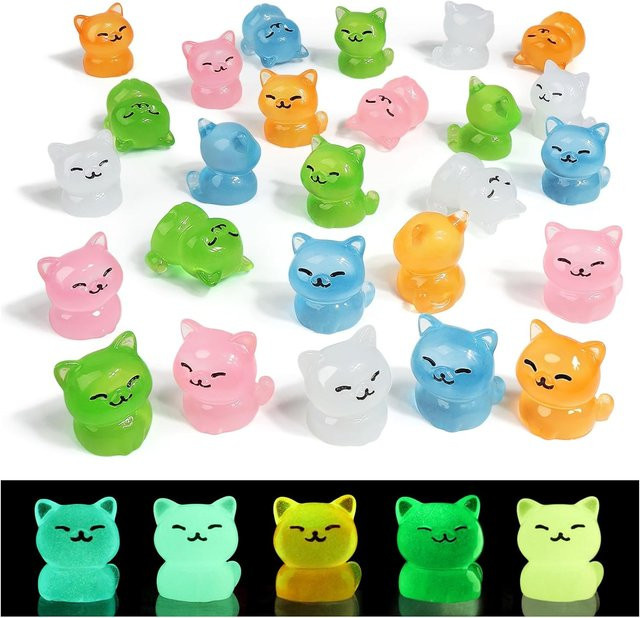 Leuchtende Mini-Katzenfiguren von Yiran toy im pastoralen Stil, mehrfarbige Harz-Ornamente für DIY-Feengärten und Dekorationen - Bild 1