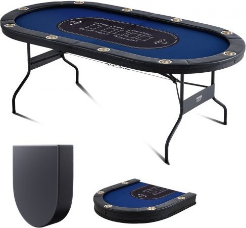 VEVOR Casino Pokertisch für 10 Spieler, faltbarer Pokertisch mit Filzauflage und abnehmbarer Staubschutzhülle, Schwarz & Blau, B/T/H: 214 x 107 x 76 cm - Bild 1