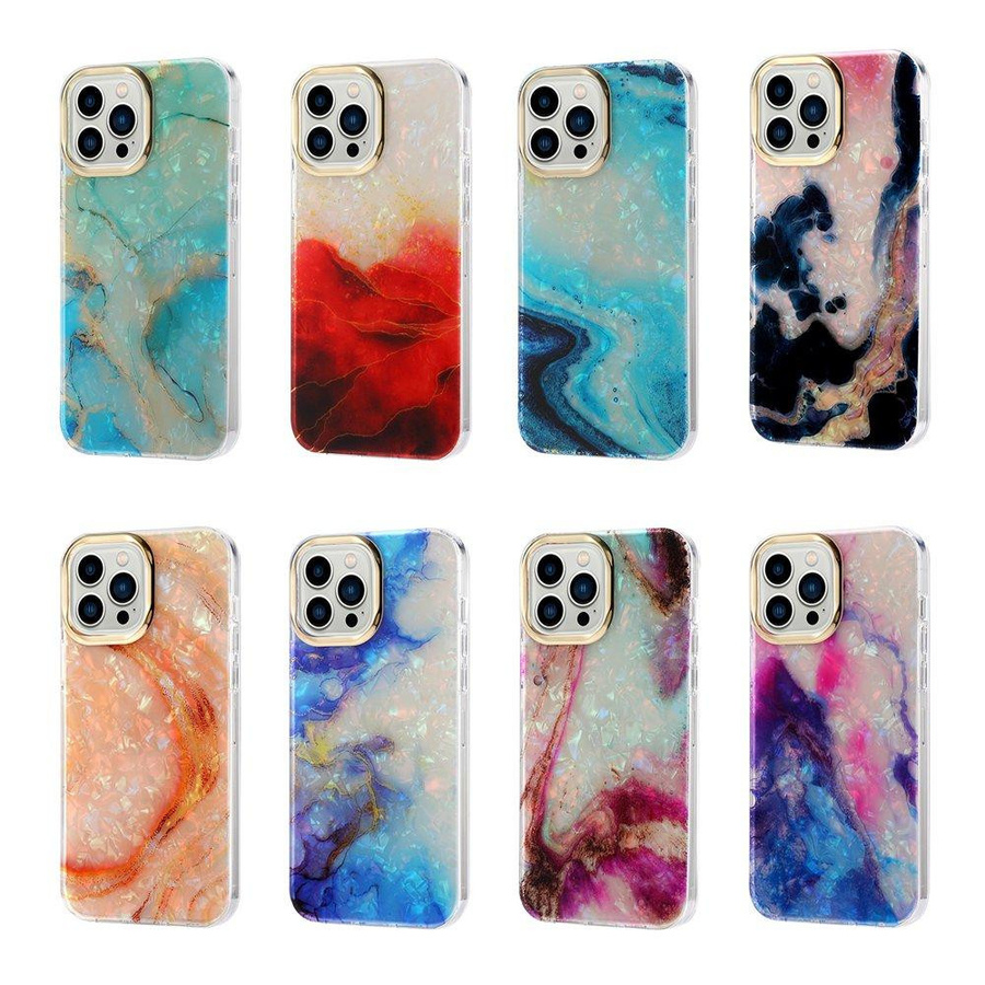 Ytamine Smartphone Schutzhülle mit buntem Marmor-Design und Goldkamera-Rand für iPhone 14 13 12 11 Pro Max - Bild 4