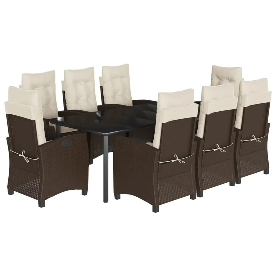 vidaXL 9-teilige Garten-Essgruppe aus Poly Rattan in Braun mit Kissen und Glastisch - Bild 2