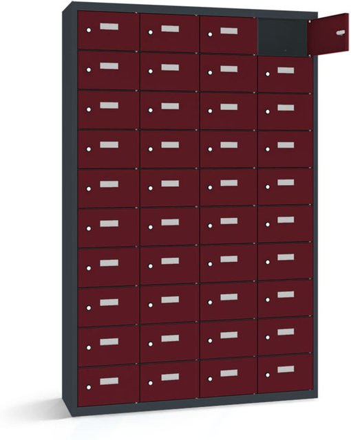 rotstahl Wertfachschrank mit 40 Fächern in Bordeaux und anthrazitgrauem Korpus, B/T/H: 115 x 30 x 180 cm - Bild 1