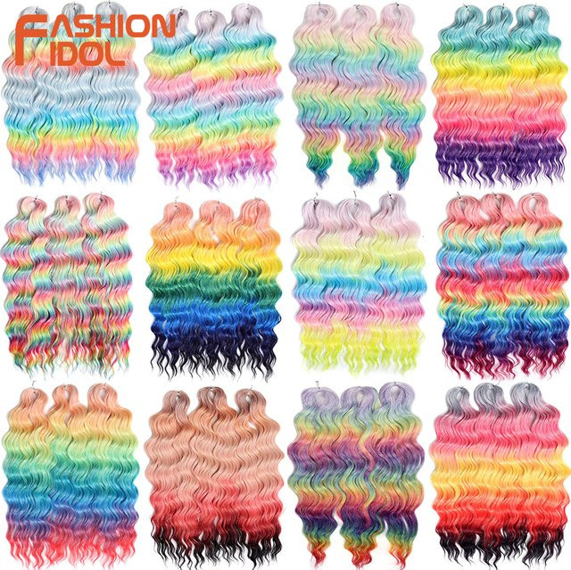 MODE IDOL Haar Extensions, 24 Zoll, Synthetisch, Ombre Regenbogen, Wasserwelle - Bild 1