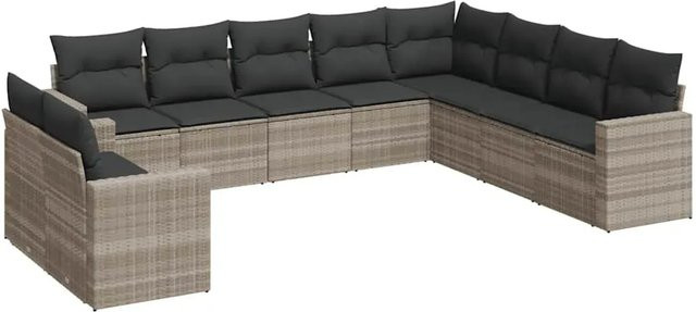 vidaXL 10-teilige Garten-Sofagarnitur in U-Form aus Polyrattan mit Kissen in Hellgrau - Bild 1