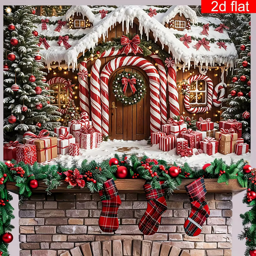 VIKAMA Christmas Cottage Wandteppich als Weihnachts-Wandbehang zur Raumdekoration - Bild 2