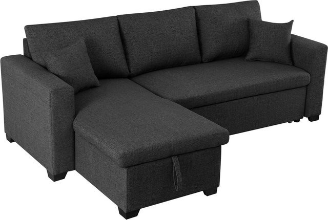 Happy Home Ecksofa in L-Form mit Schlaffunktion und Stauraum, Grau, B/T/H: 224 x 146 x 88 cm - Bild 1
