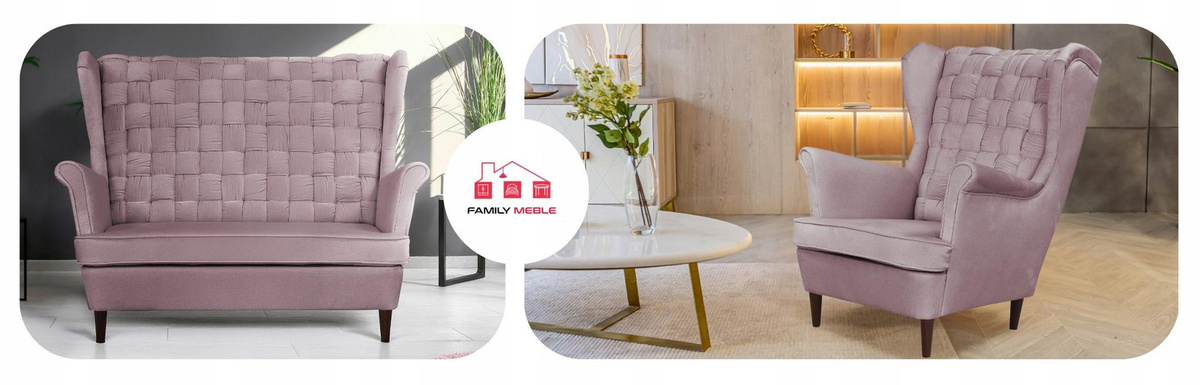 Wohnzimmergarnitur Carol Sofa und Sessel von Family Meble in Rosa mit Streifen-Design und modernem Stil - Bild 3