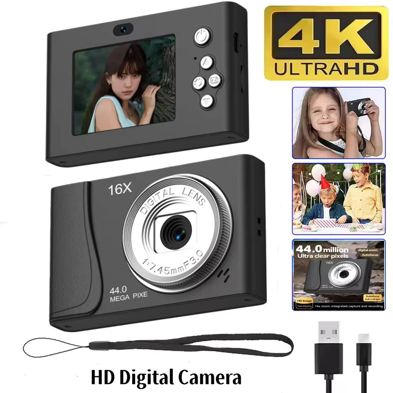 Kompakte 4K Digitalkamera mit 24 Millionen Pixeln und 16-fach Zoom als Camcorder für Kinder und Anfänger in Schwarz oder Lila - Bild 2
