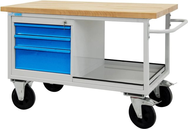 PROREGAL Mobile Werkbank Rhino mit Ablagefach und 3 Schubladen, Lichtgrau und Lichtblau, H x B x T: 83 x 130 x 60 cm, Traglast 500 kg - Bild 1