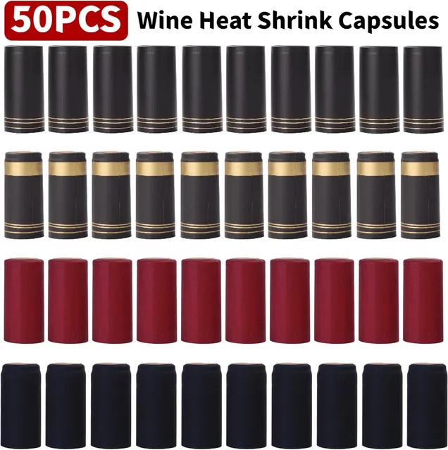 50er Set Wein Flaschen Schrumpfkapseln zur Abdichtung in Gold und Schwarz - Bild 1