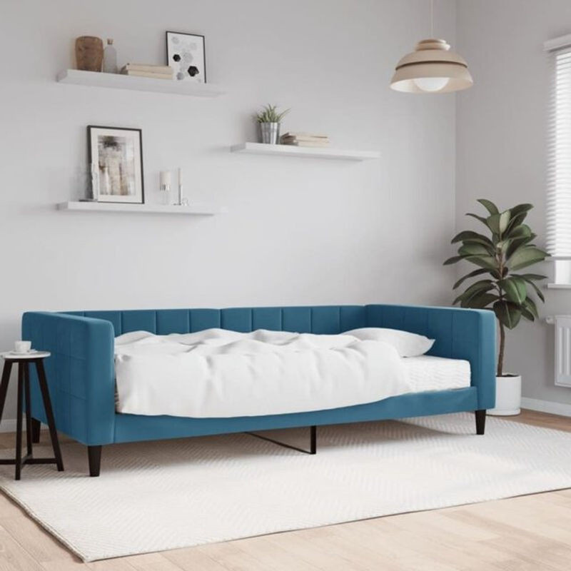 Vidaxl Tagesbett mit Matratze aus Samt und Metall in Blau, Modernes Polsterbett B/T/H: 200 x 100 x 110 cm - Bild 1