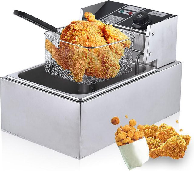 Multifunktionale elektrische Fritteuse von Tooarts mit 2500 W Leistung, 6 l Fassungsvermögen und Öl-Kaltzone in Silber aus Edelstahl - Bild 1