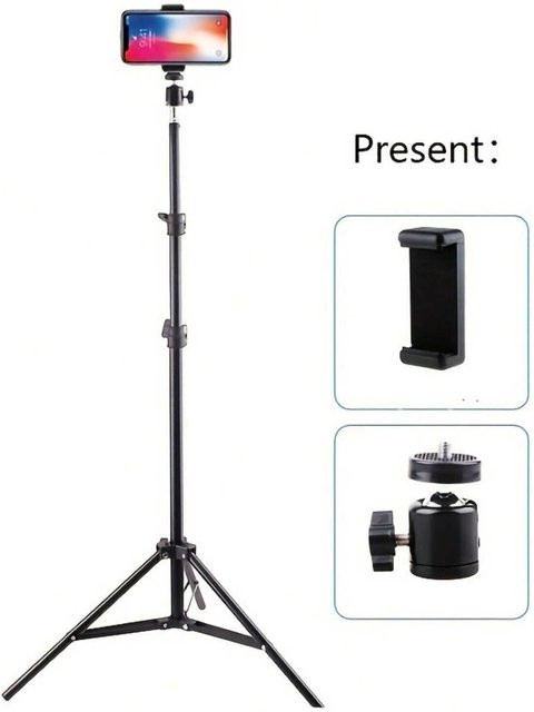 Multifunktionales 63-Zoll-Stativ in Schwarz mit klappbarem Design und Telefonhalterclip für Kamera und Smartphone, Höhe: 160,02 cm - Bild 1