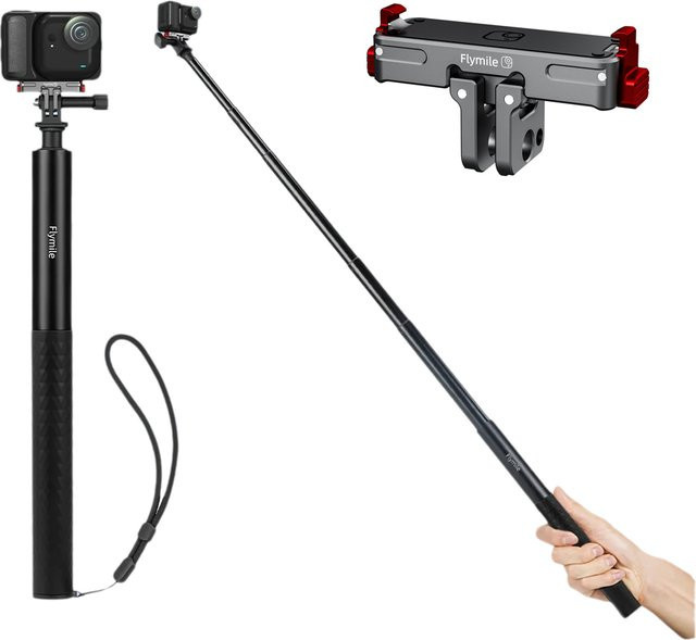 Flymile Selfie Stick für Insta360 GO Ultra Kamerazubehör, verstellbare Verlängerungsstange für Vlogging und Fotografie, Schwarz, 130 cm - Bild 1
