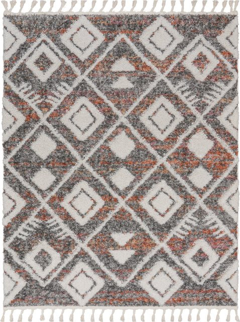 Hochflor-Teppich Mendoza in Mehrfarbig mit Ethno-Muster und Boho-Stil, B/T: 120 x 160 cm - Bild 1