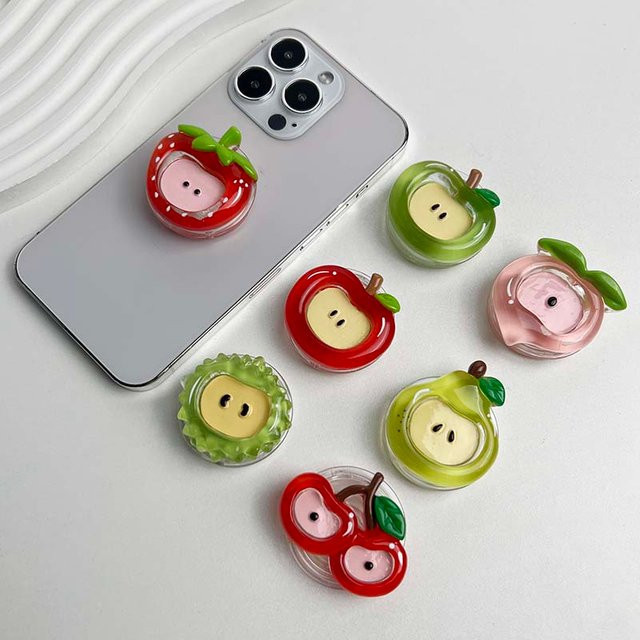 XMSJ Handyhalter Cute Fruit Series aus Harz in Rot mit Apple-Design, faltbarer Telefonständer für iPhone und Samsung - Bild 1