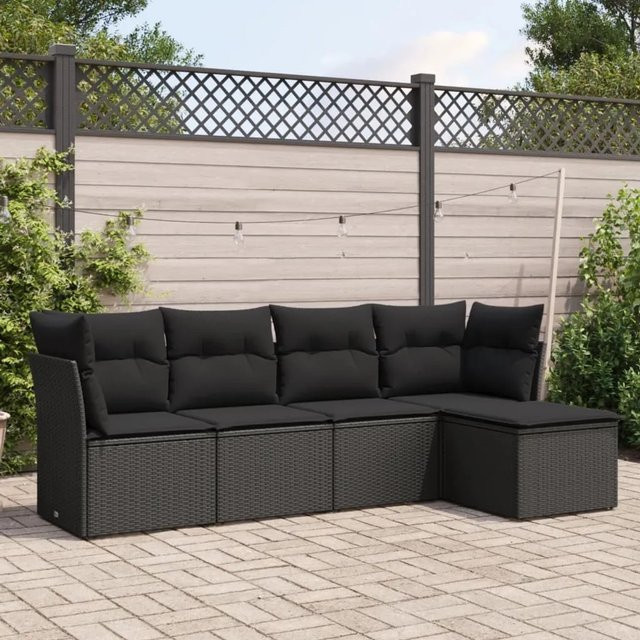 vidaXL 5-tlg Garten-Sofagarnitur aus Poly-Rattan in Schwarz mit Sitzkissen und Stauraum - Bild 1