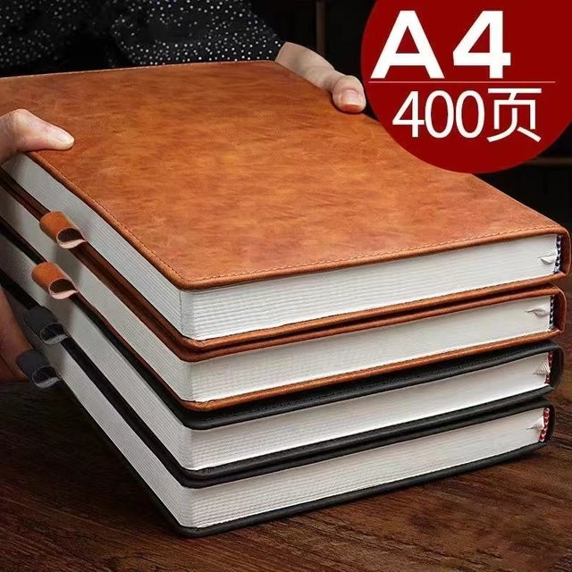 A4 Notizblock mit PU-Hardcover in Schwarz, 400 Seiten, liniertes Studenten Notebook im Retro-Design - Bild 1