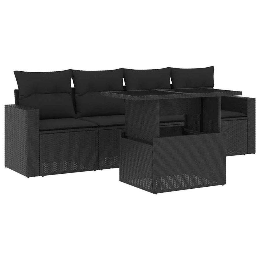 vidaXL 5-tlg Garten-Sofagarnitur aus Poly-Rattan in Schwarz mit Kissen und Gartentisch - Bild 2