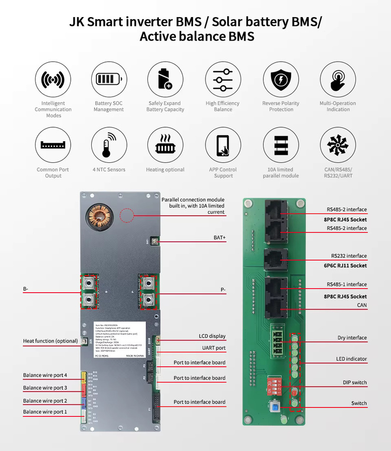 JKBMS JIKONG V19 Heimenergie-Wechselrichter BMS für LTO LiFePO4 und NMC Batterien (8S/16S) - Bild 2