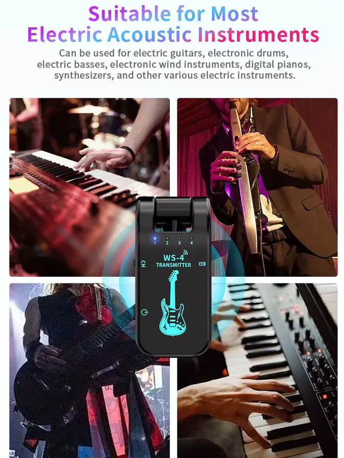 JAMJUM Gitarren-Funkübertragungssystem 2,4G mit 2 Sendern und 1 Empfänger für E-Gitarren in Schwarz oder Weiß - Bild 3
