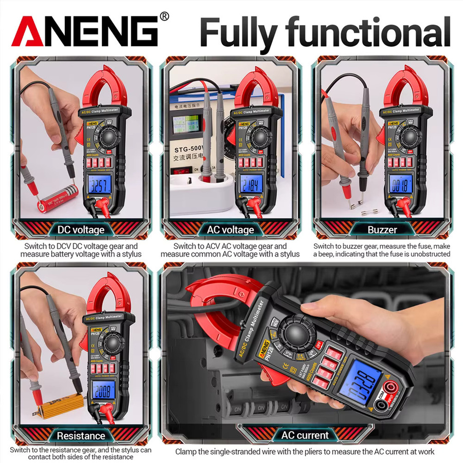 ANENG PN128 Zangenamperemeter Multimeter mit AC/DC Spannung, 600A Stromzange, True RMS und NCV Induktions-Tester in Rot - Bild 5