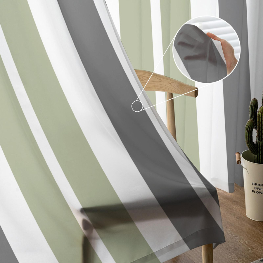Transparente Tüll-Vorhänge von Household supplies MH in Graugrün gestreift aus Organza und Voile, Breite: 135 cm, Höhe: 115 cm - Bild 2