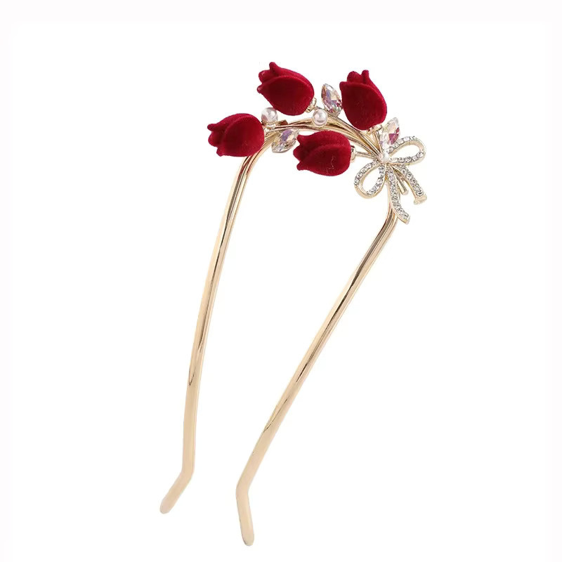 HIYAYZ Haarspange, Rot, Samt-Tulpen-Design, Damen - Bild 3