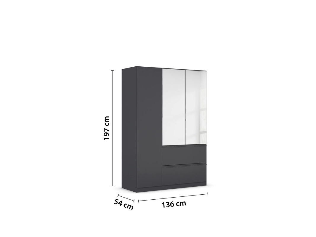 RAUCH BLUE Costa Drehtürenschrank mit Spiegel in Grau Metallic, B/H: 136 x 197 cm - Bild 3