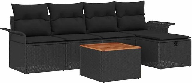 vidaXL Garten-Sofa-Set aus Poly Rattan und Stahl in Schwarz mit 6 Teilen und integriertem Stauraum - Bild 1