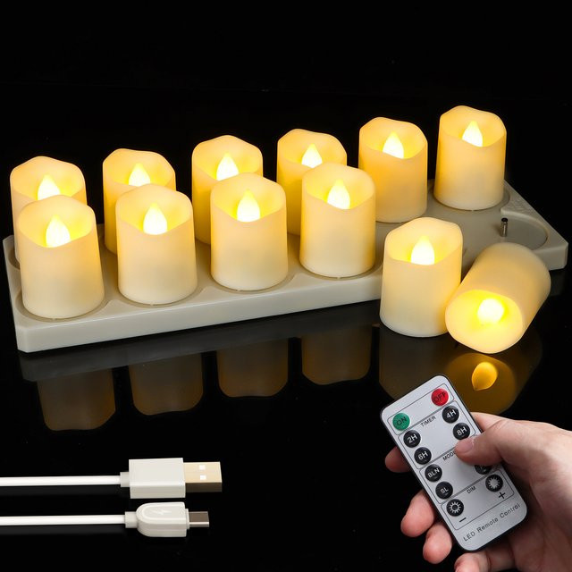 FPOO LED Teelicht Flammenlos mit Timer und Fernbedienung, Wiederaufladbar, Weiß - Bild 1