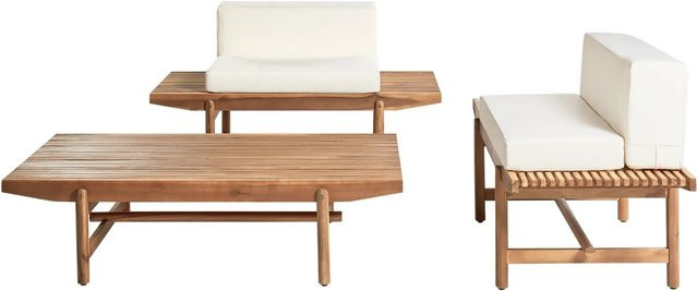 Beliani Lounge Set GIAVENO aus Akazienholz in Weiß und Braun mit Polsterkissen und Couchtisch - Bild 1