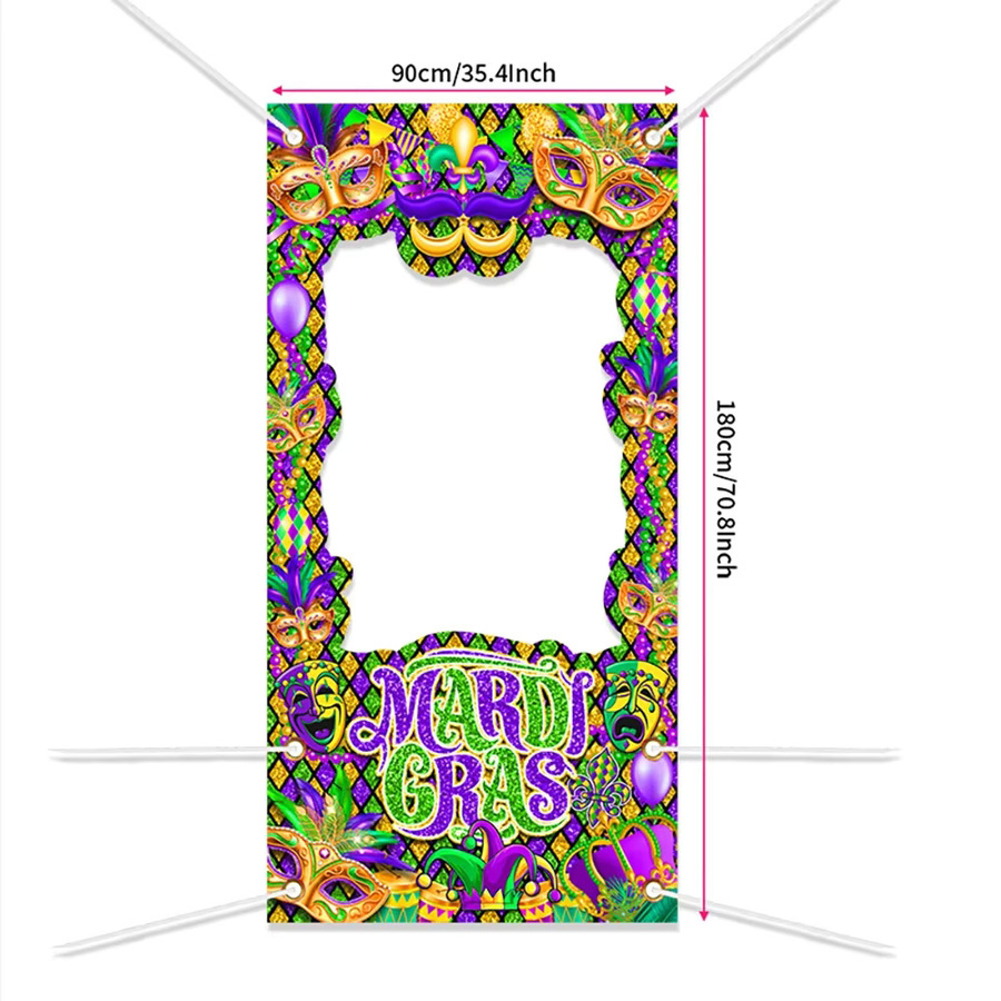 VIKAMA Karneval Party Photo Booth Requisiten mit Fotorahmen und Hintergrund in Multicolour, B/H: 180 x 90 cm - Bild 3