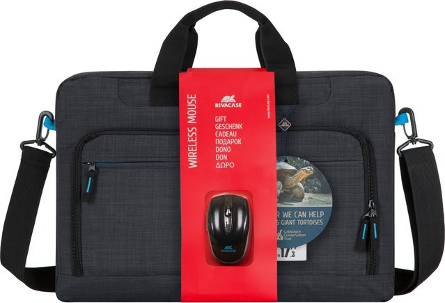 Rivacase Regent 8058 Notebooktasche 17.3 Zoll Messengerhülle mit kabelloser Maus Bundle in Schwarz und Cyan - Bild 1